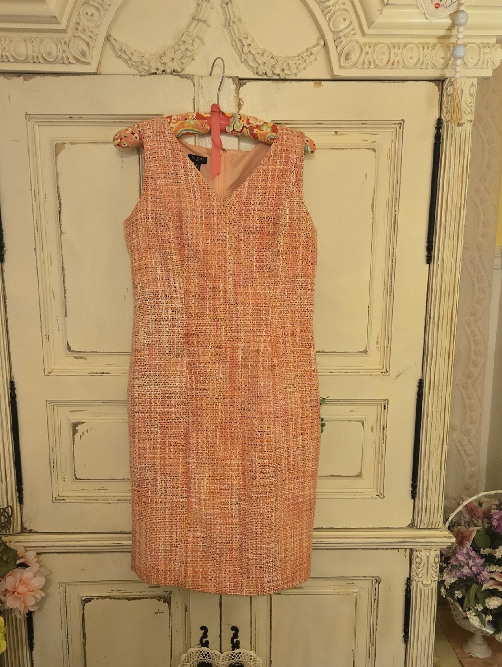 Talbots Orange Tweed Sheath Midi Dress